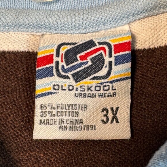 Old Skool Urban Wear Striped Polo Shirt Men’s 3X Blue Brown White Short Sleeve - Picture 6 of 9